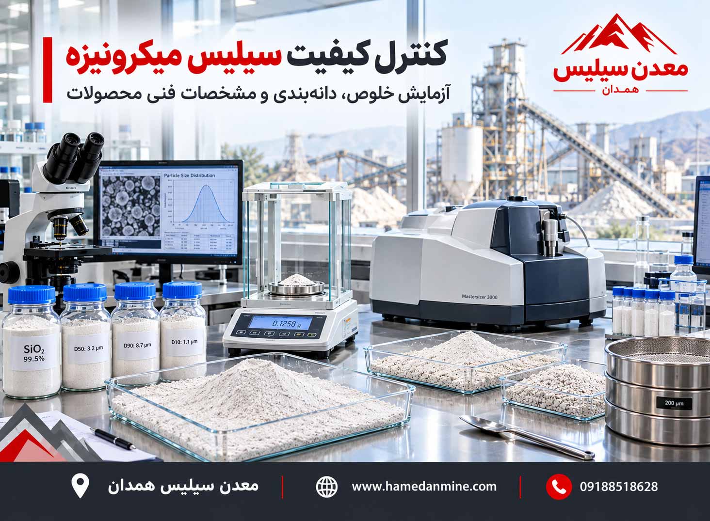 شرکت معدن سیلیس همدان| مشاوره و استعلام قیمت سیلیس 1 آزمایشگاه کنترل کیفیت سیلیس؛ بررسی خلوص و دانهبندی محصولات
